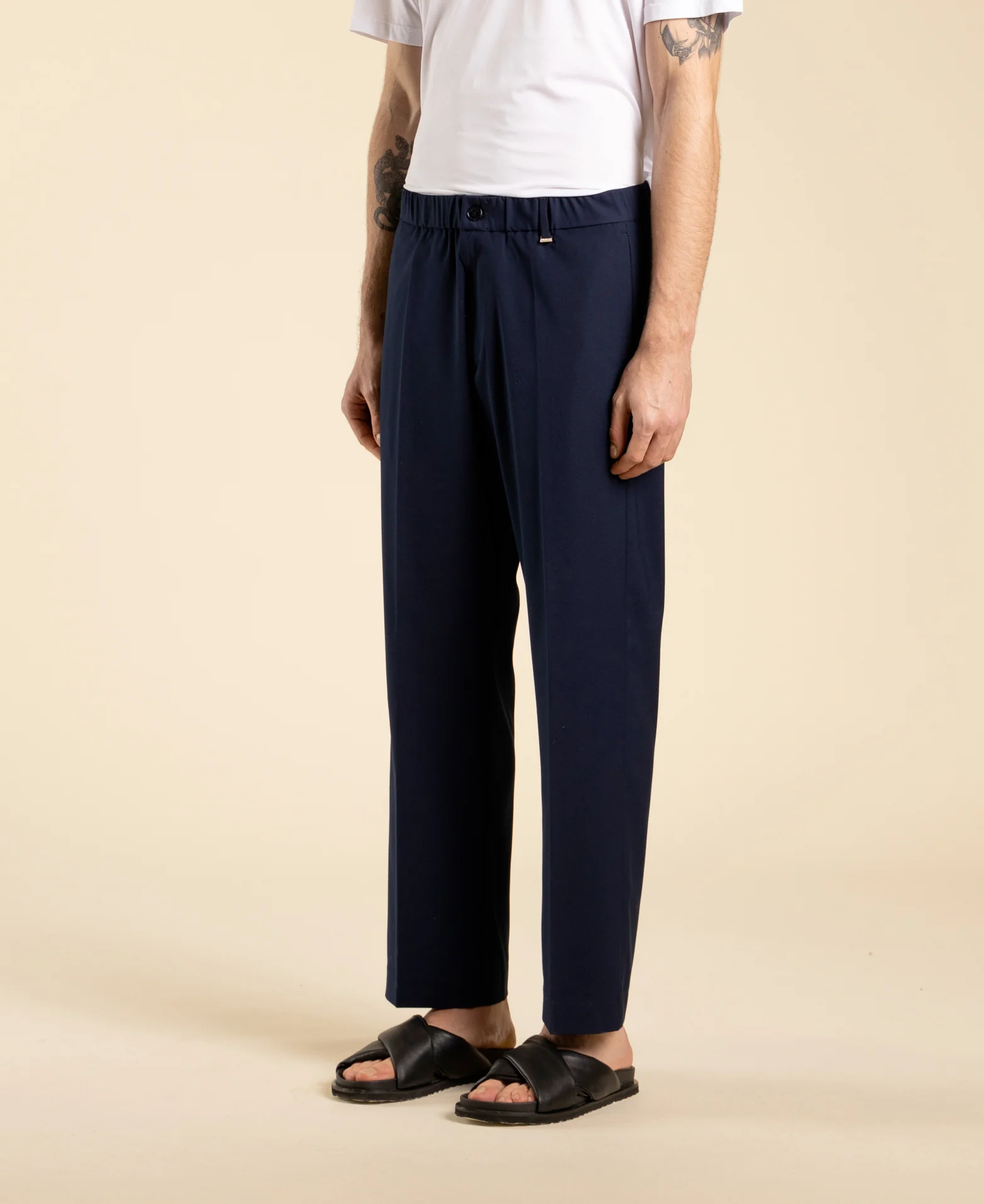 pantalone gamba dritta elastico in vita PA3268 NERO I'M BRIAN 