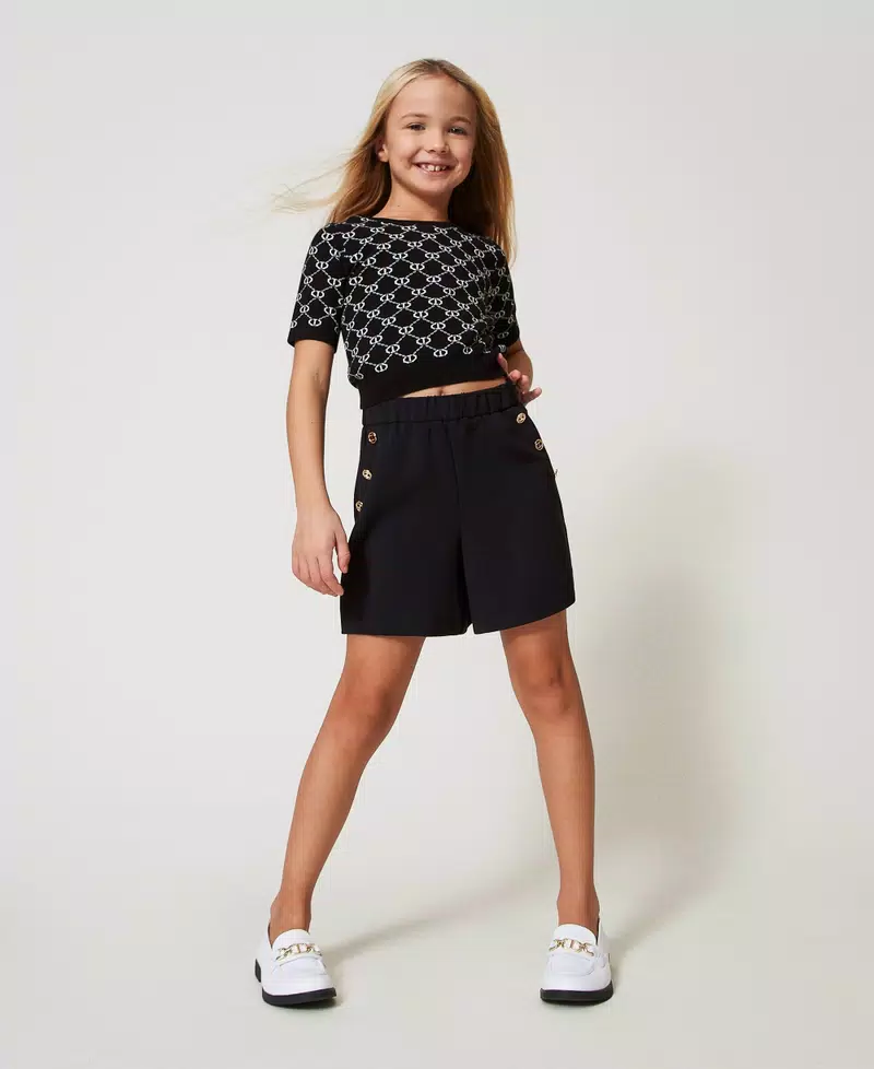 Shorts in crêpe con bottoni logati<BR/><BR/> 251GJ2QN5 NERO TWINSET KIDS 