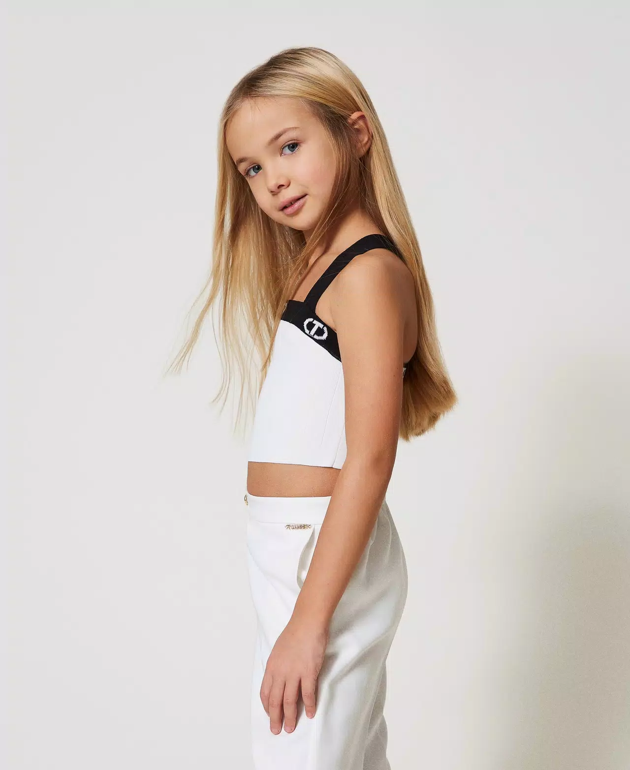 Top in maglia a coste 251GJ3QW2 BIANCO-NERO TWINSET KIDS 