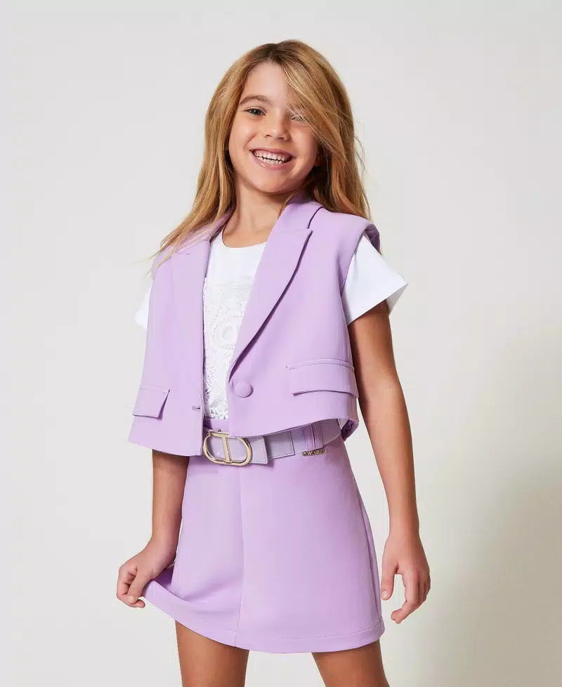Gilet cropped in crêpe 251GJ2QN6 PASTEL VIOLET TWINSET KIDS 