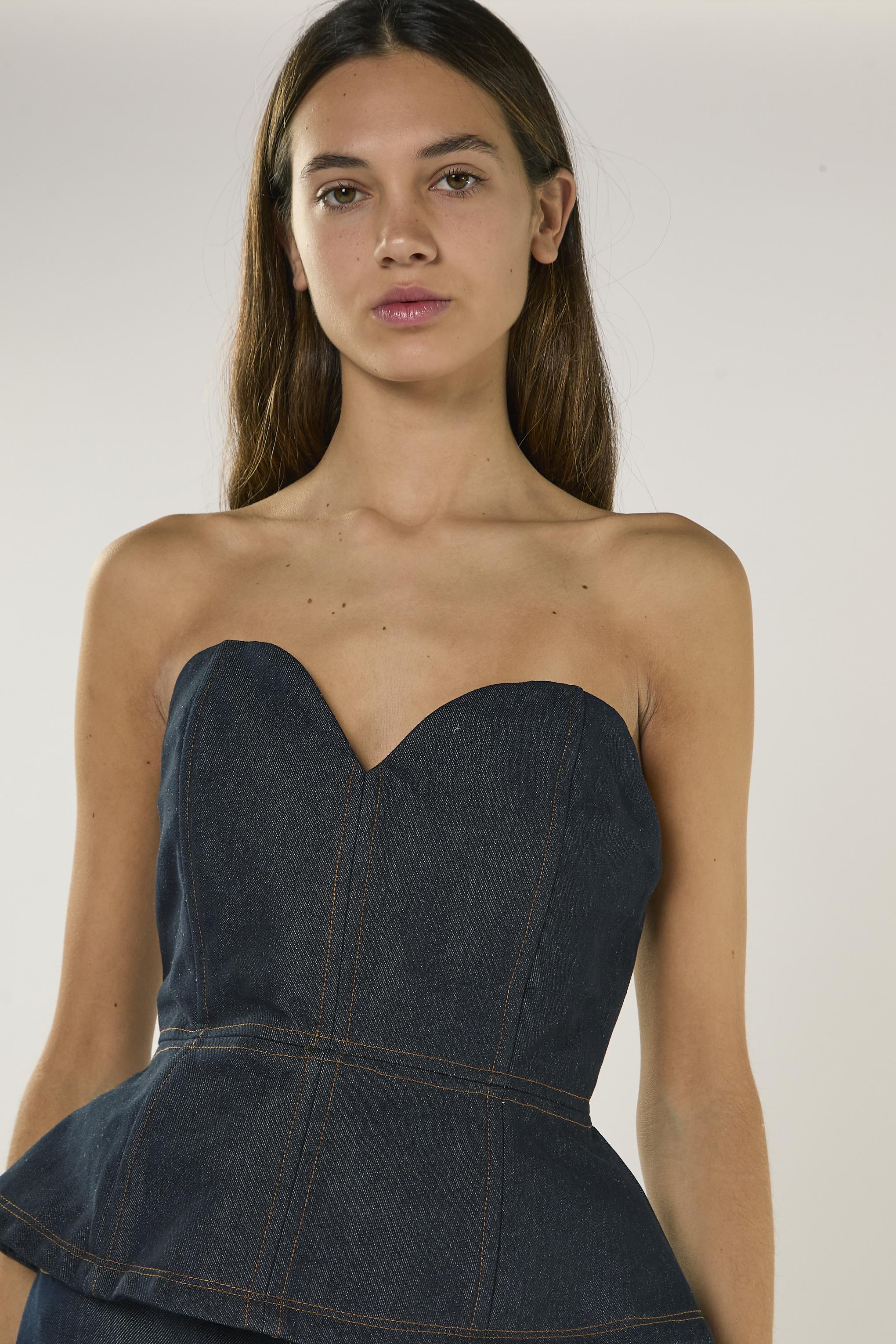 TOP DONNA A CUORE CON ZIP IN DENIM GLAMOROUS AN5536 NERO GLAMOROUS 