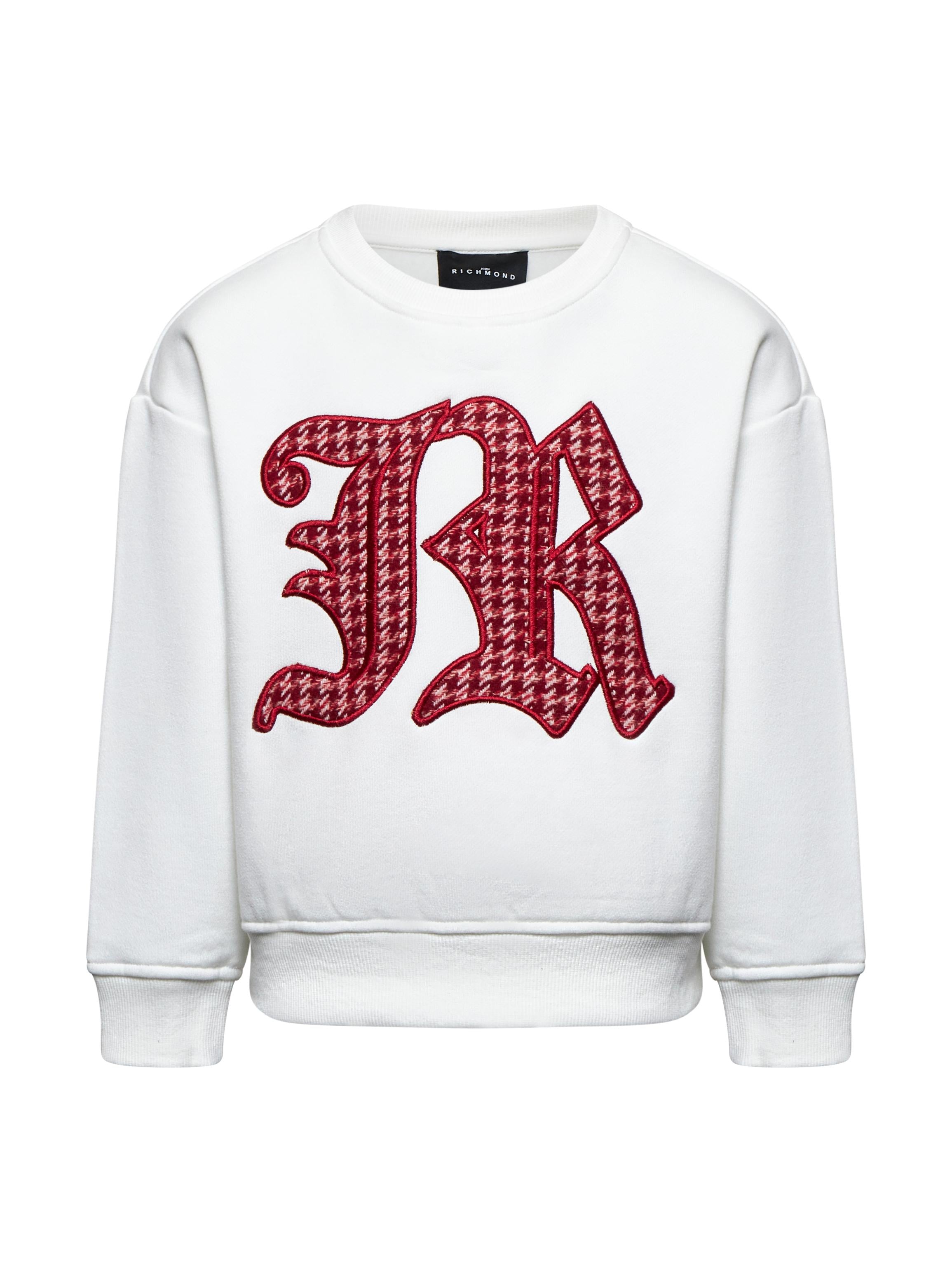 FELPA BAMBINA KOOLHOF GIROCOLLO CON LOGO IN TARTANT BIANCA RICHMOND RGA25075FE WHITE JOHN RICHMOND JUNIOR 