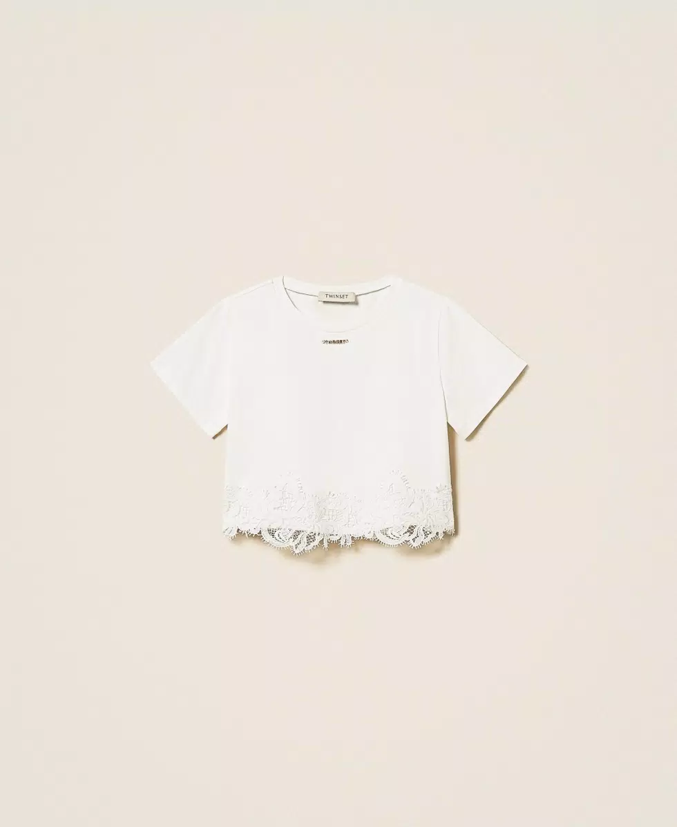 T-SHIRT BAMBINA CON PIZZO E LOGO BIANCO TWINSET 261GJ2090 BIANCO TWINSET KIDS 