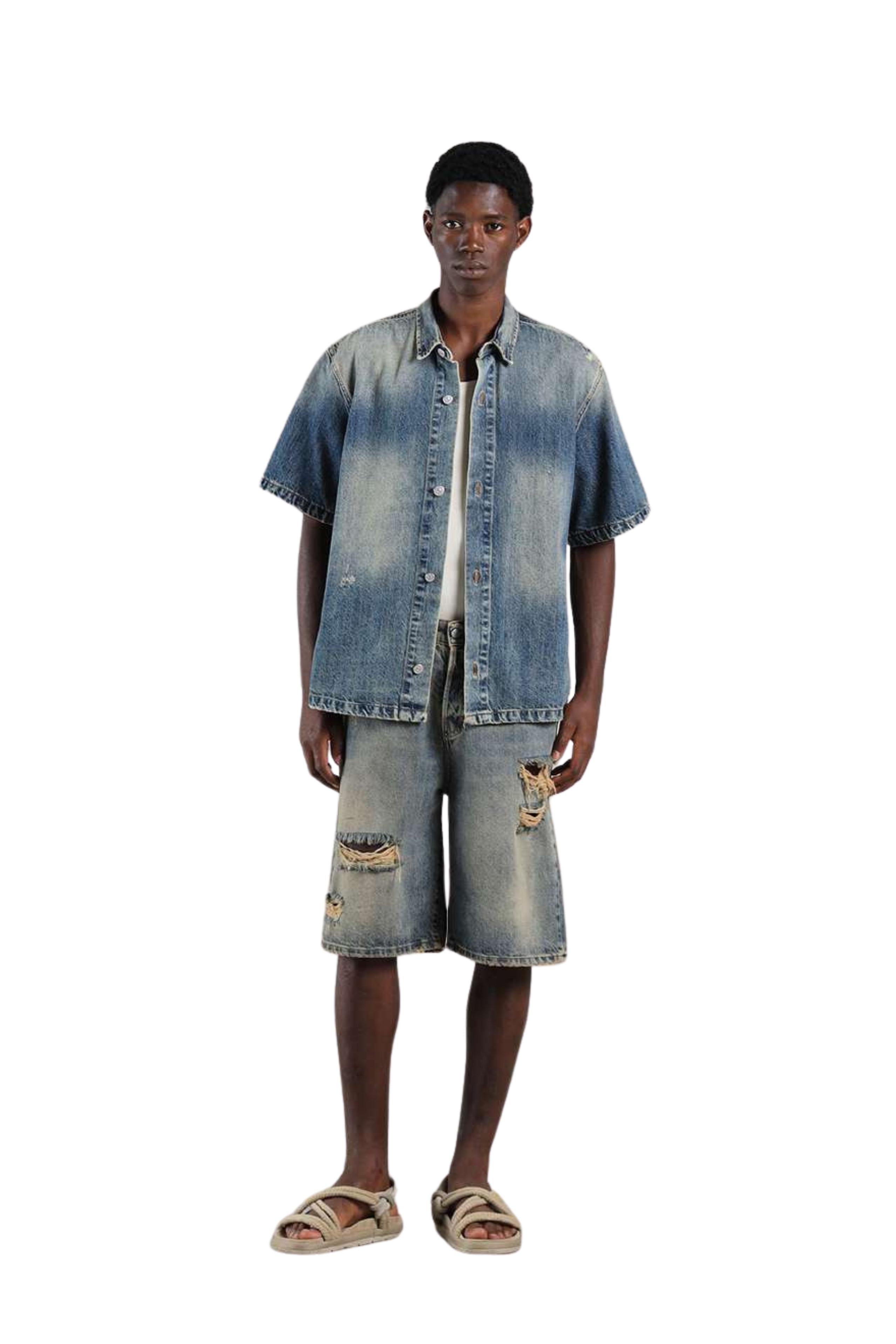 bermuda uomo con strappi in denim effetto vintage i'm Brian KLARK L1\26 DENIM I'M BRIAN 