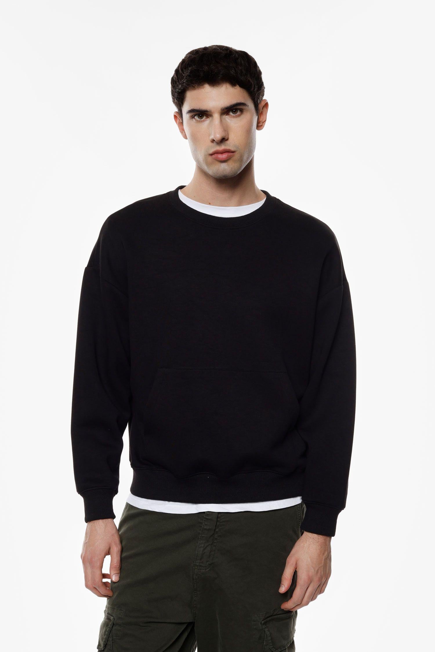 Felpa uomo collo rotondo tinta unita nero imperial F851930759 NERO IMPERIAL  UOMO 