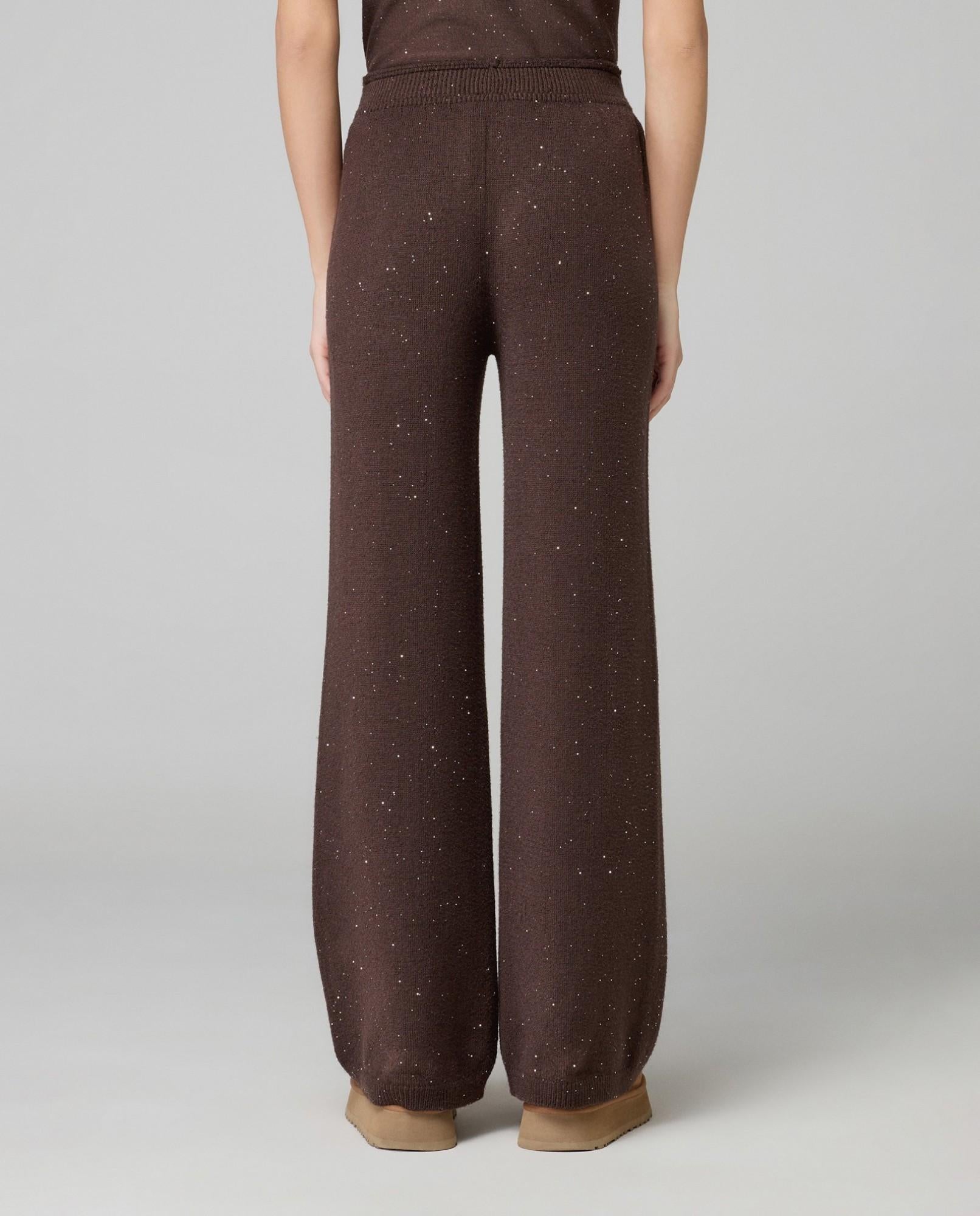 PANTALONE DONNA PALAZZO IN MAGLIA CON MICRO PAILETTES ALL INTERNO MORO HINNOMINATE HMABW02317 MORO HINNOMINATE 