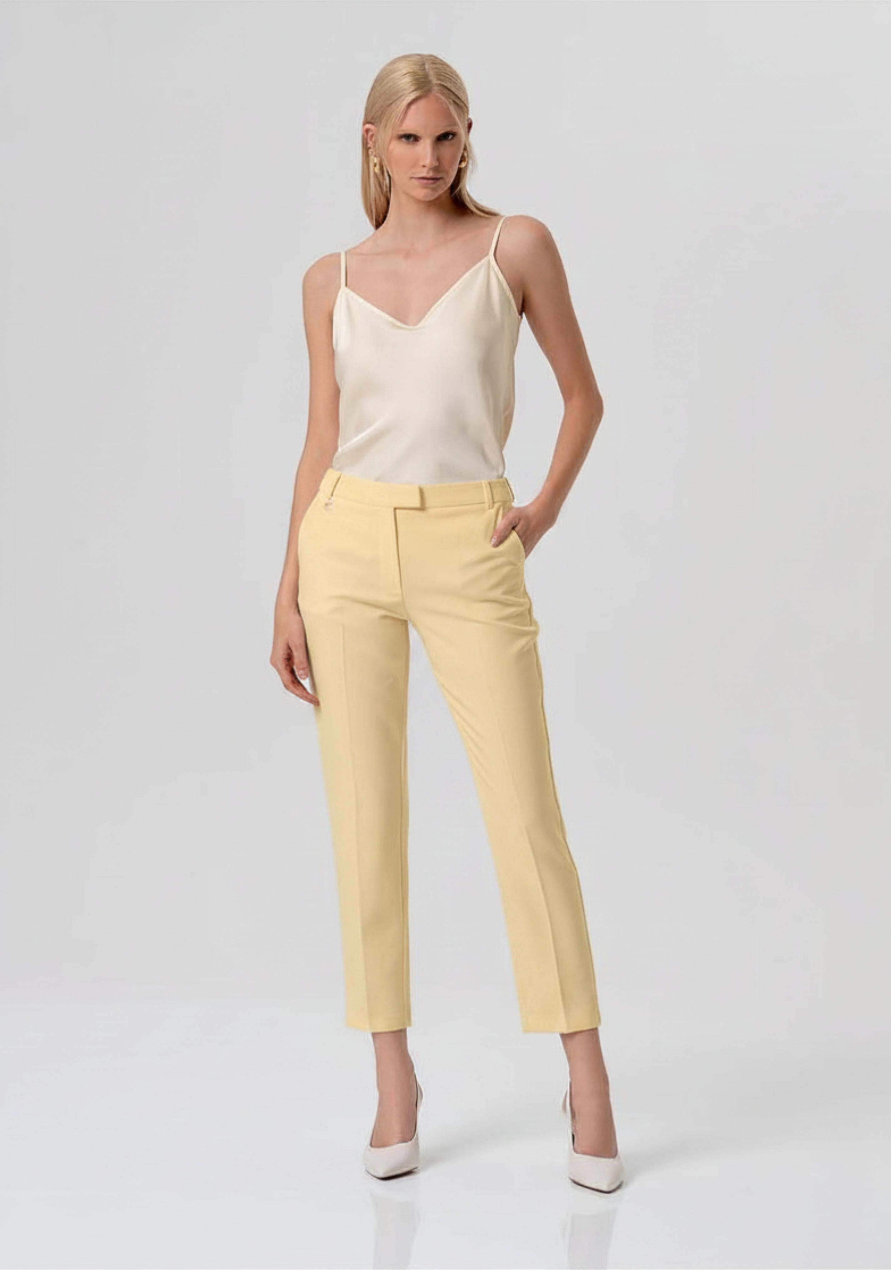 PANTALONE DONNA REGULAR MODELLO CHINO BIANCO GIALLO FRACOMINA FR26SV4002W42901 PANNA FRACOMINA 