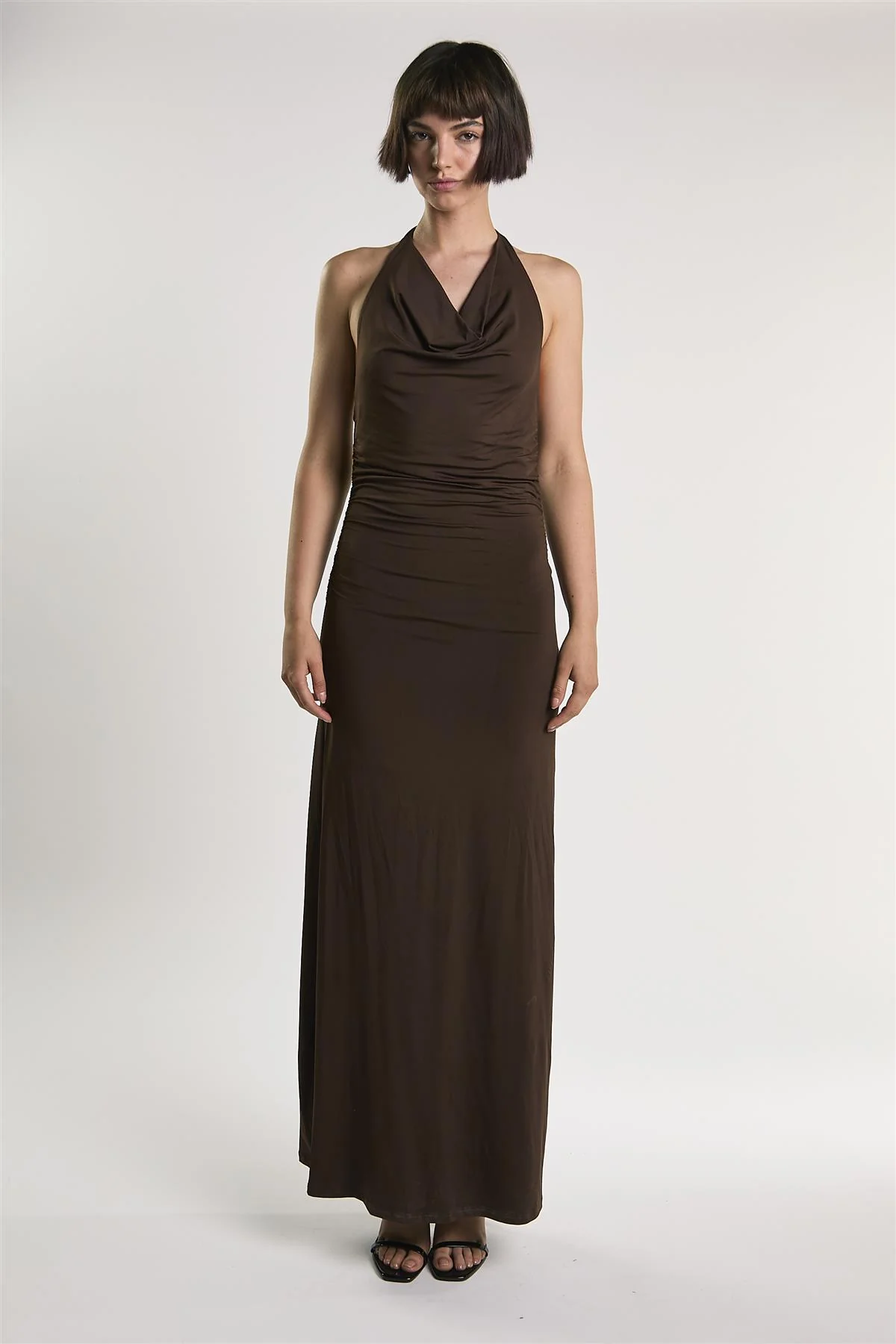 ABITO LUNGO SCOLLO AMERICAMO AN5601 CIOCCOLATO GLAMOROUS 