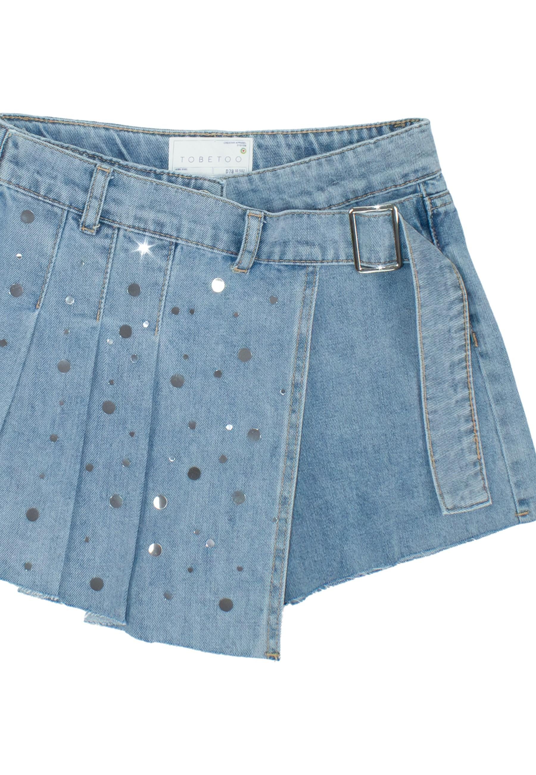 SHORTS BAMBINA IN DENIM CON PIEGHE E DETTAGLI LUMINOSI TO BE TOO T1392P JEANS TO BE TOO 