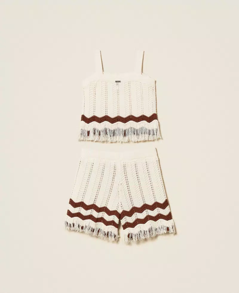 TOP E SHORTS BAMBINA IN MAGLIA ZIG ZAG TWINSET 261GJ3021 MILK TWINSET KIDS 