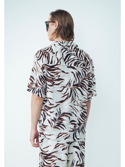 Printed Short Sleeve Shirt With Bowling Collar