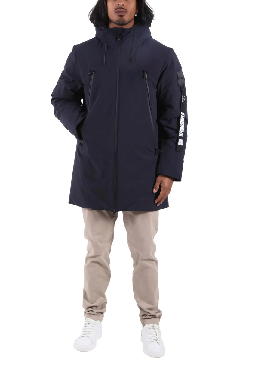 GIUBBINO UOMO IN NYLON LISCIO CON CAPPUCCIO BLU OUTHERE 4640-502A178 NIGHTIME OUTHERE 