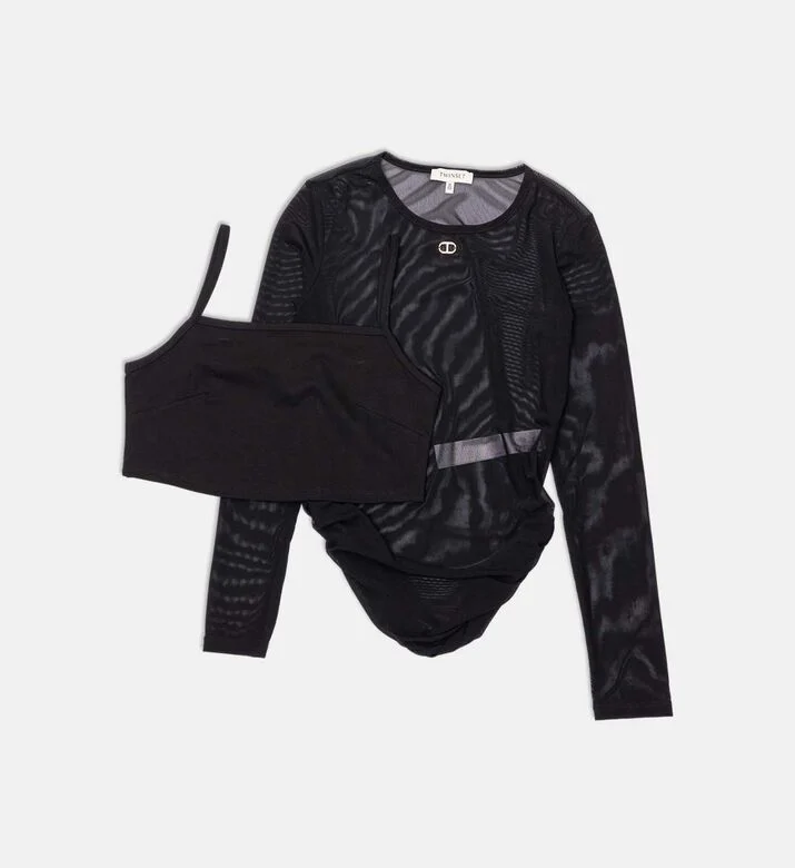 T-SHIRT BAMBINA MANICHE LUNGHE IN TULLE E PO NERA TWINSET 252GJ2311 NERO TWINSET KIDS 