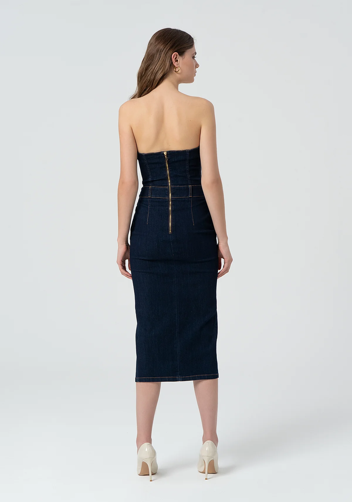 Abito aderente lungo in denim