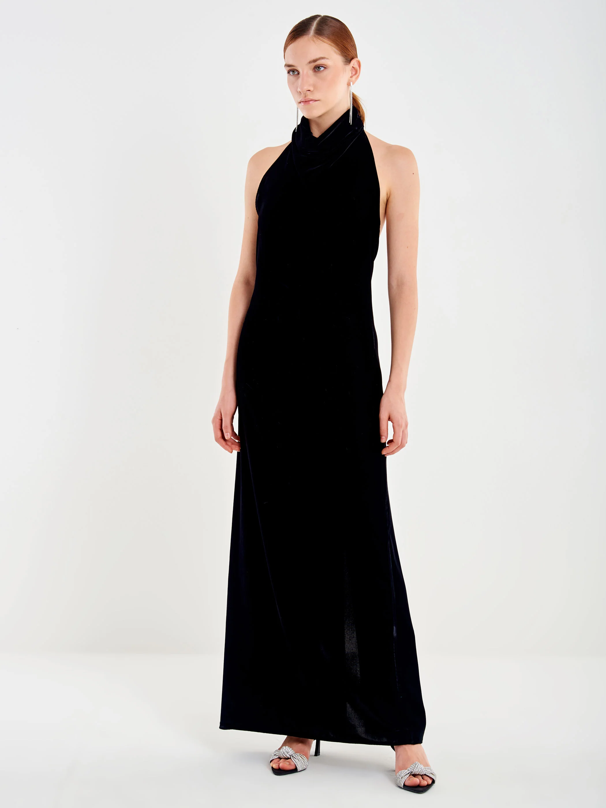 abito donna lungo in velluto nero vicolo TF0969 NERO VICOLO 