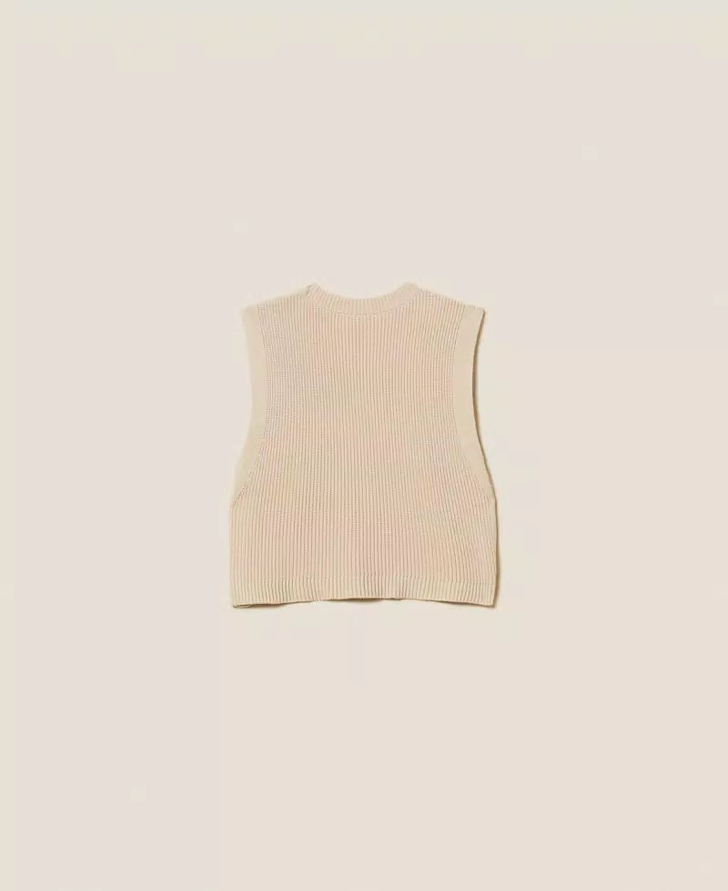 GILET BAMBINA IN MAGLIA CON COTTONI LOGATI BEIGE TWINSET 252GJ3062 BISCUIT TWINSET KIDS 