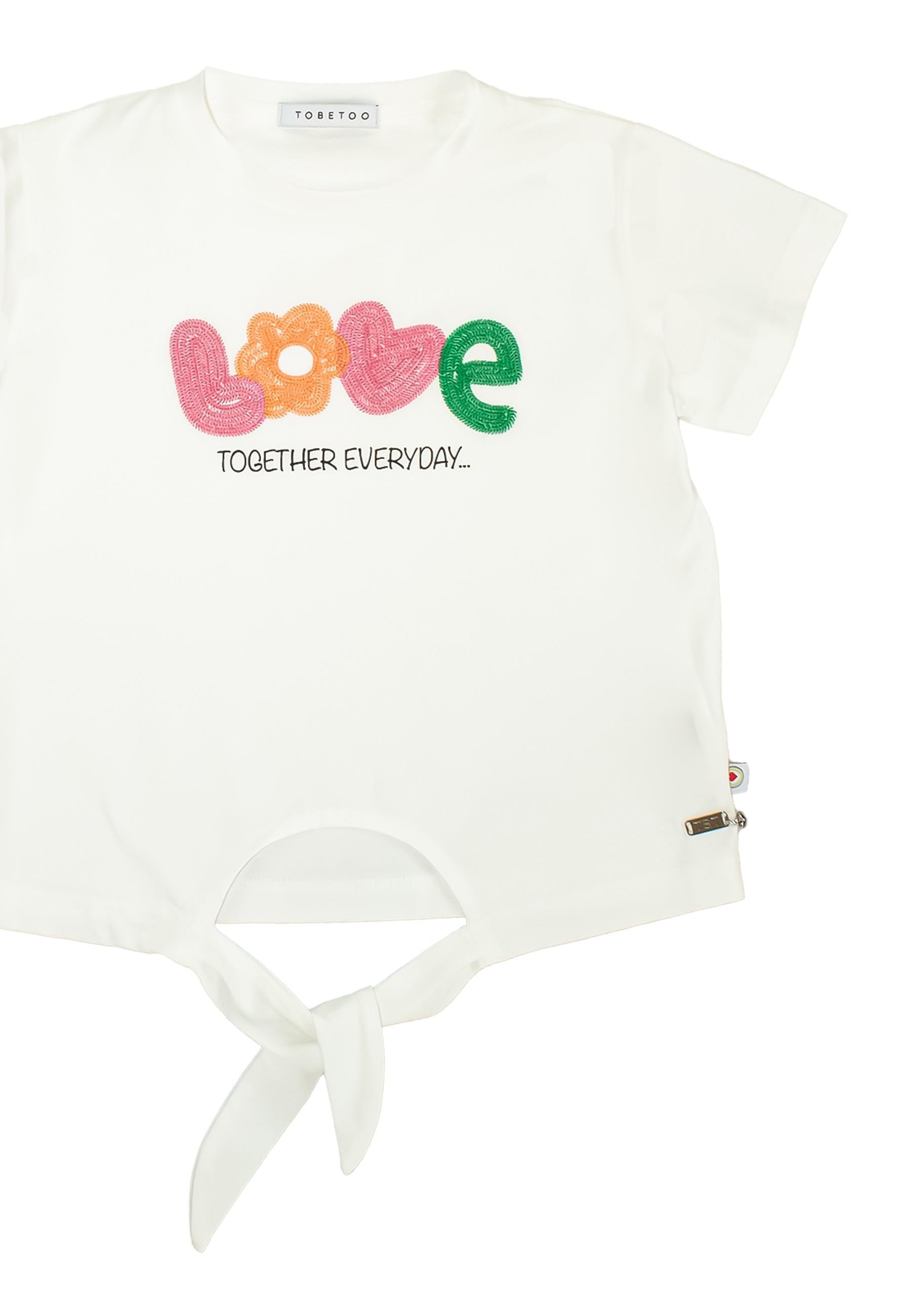 t-shirt BAMBINA CON NODO E RICAMO BIANCO TO BE TOO TB1581T LATTE TO BE TOO 
