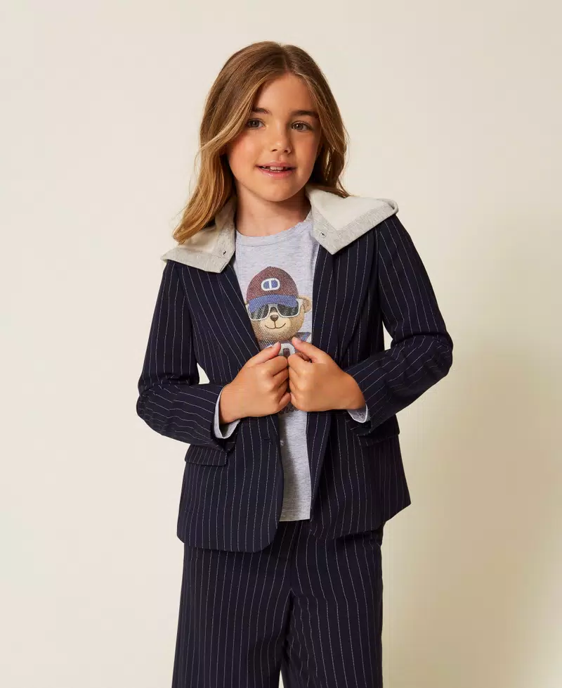Giacca BAMBINA  blazer gessata con cappuccio BLU TWINSET 25GJ2040 BLU TWINSET KIDS 