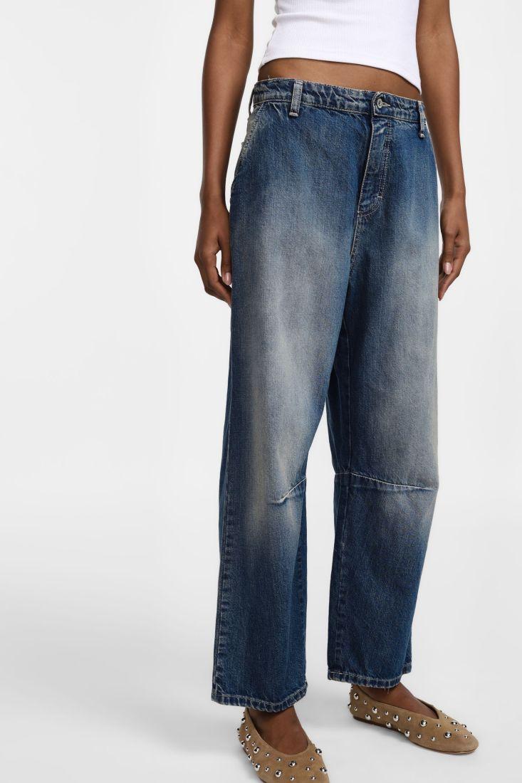 JEANS DONNA A GAMBA LARGA CON VITA MEDIA DENIM BLU PLEASE P3JNEH0W8W BLU DENIM PLEASE 