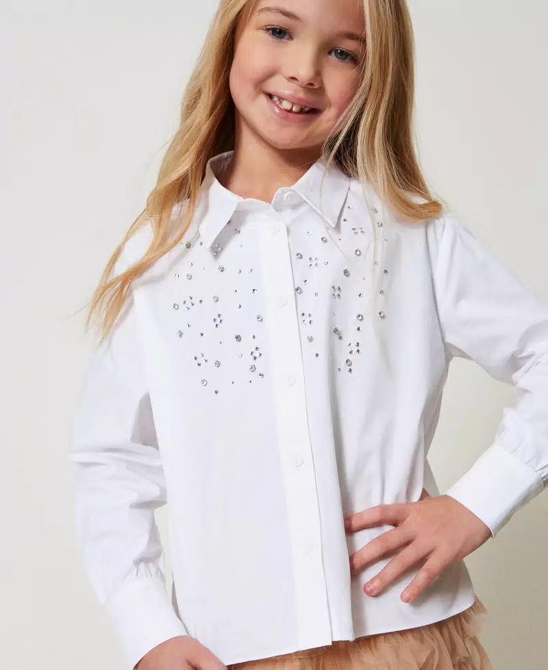 Maxi camicia in popeline con ricamo 251GJ2QM0 BIANCO TWINSET KIDS 