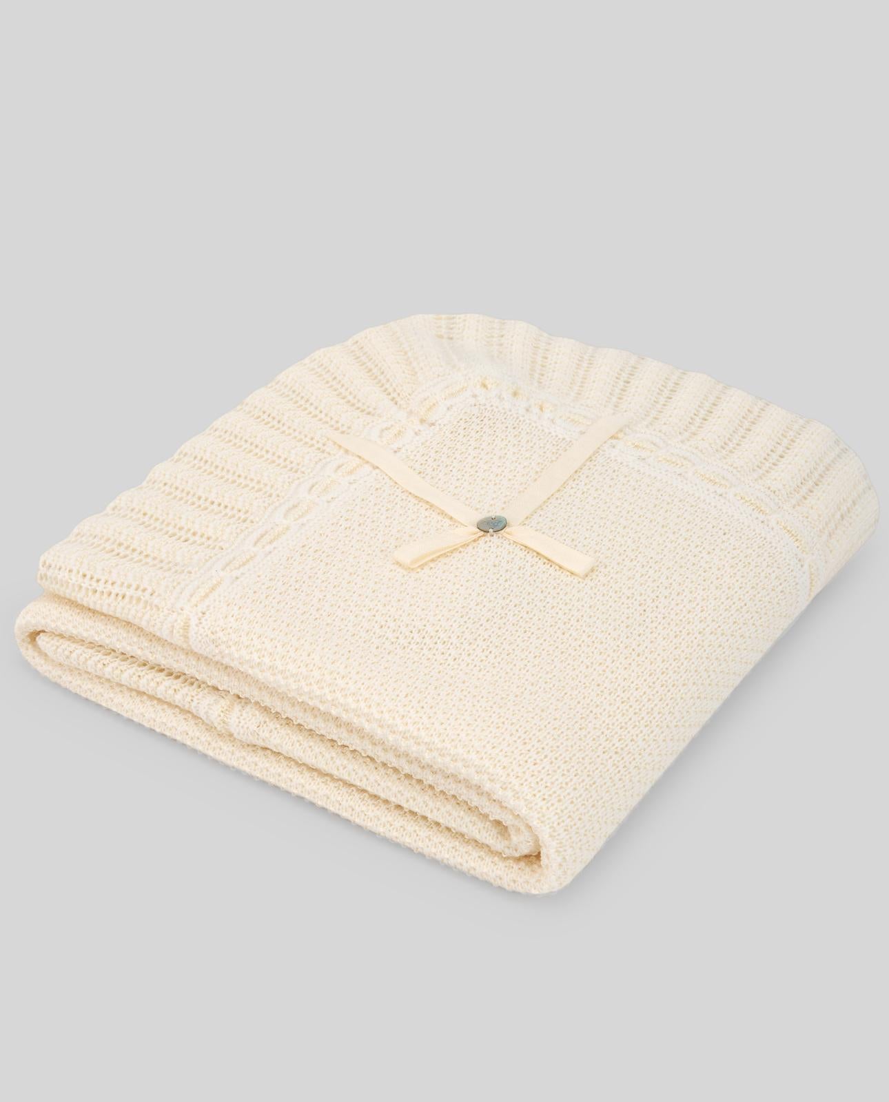 SCIALLE NEONATO IN MAGLIA CON RICAMO PANNA PAZ RODRIGUEZ 029-111853 CREAM-BEIGE PAZ RODRIGUEZ 