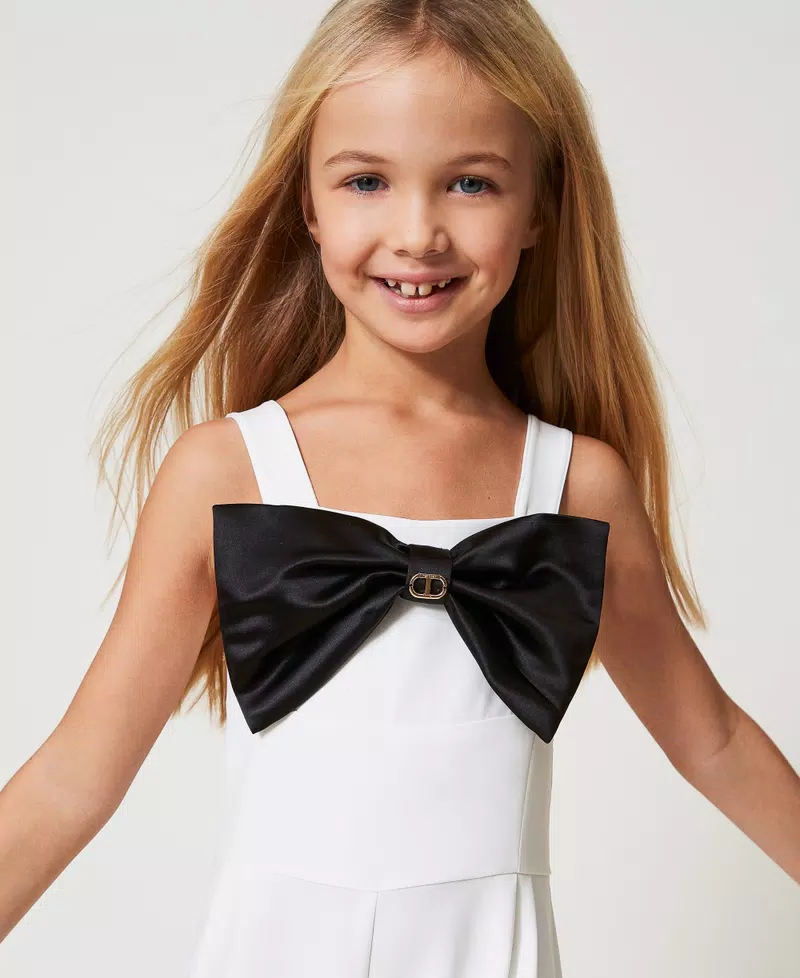 Tuta in crêpe con fiocco 251GJ2QN1 BIANCO-NERO TWINSET KIDS 