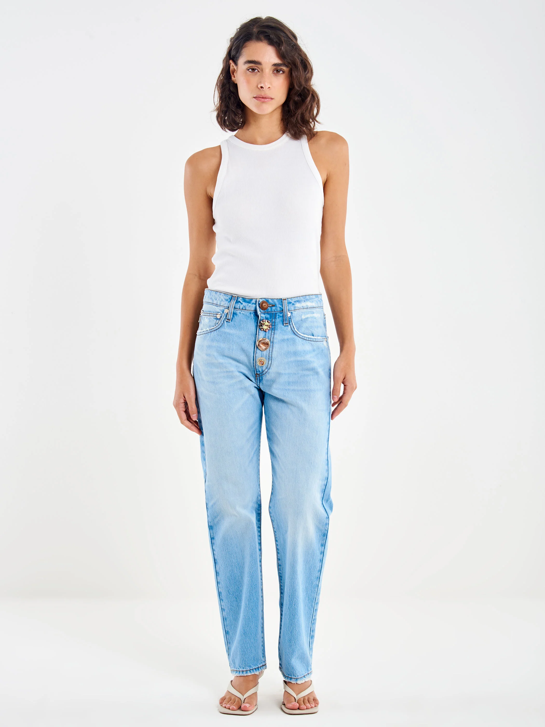 Jeans DONNA Zoe Bottoni Gioello DENIM VICOLO DAB5106 DENIM CHIARO VICOLO 
