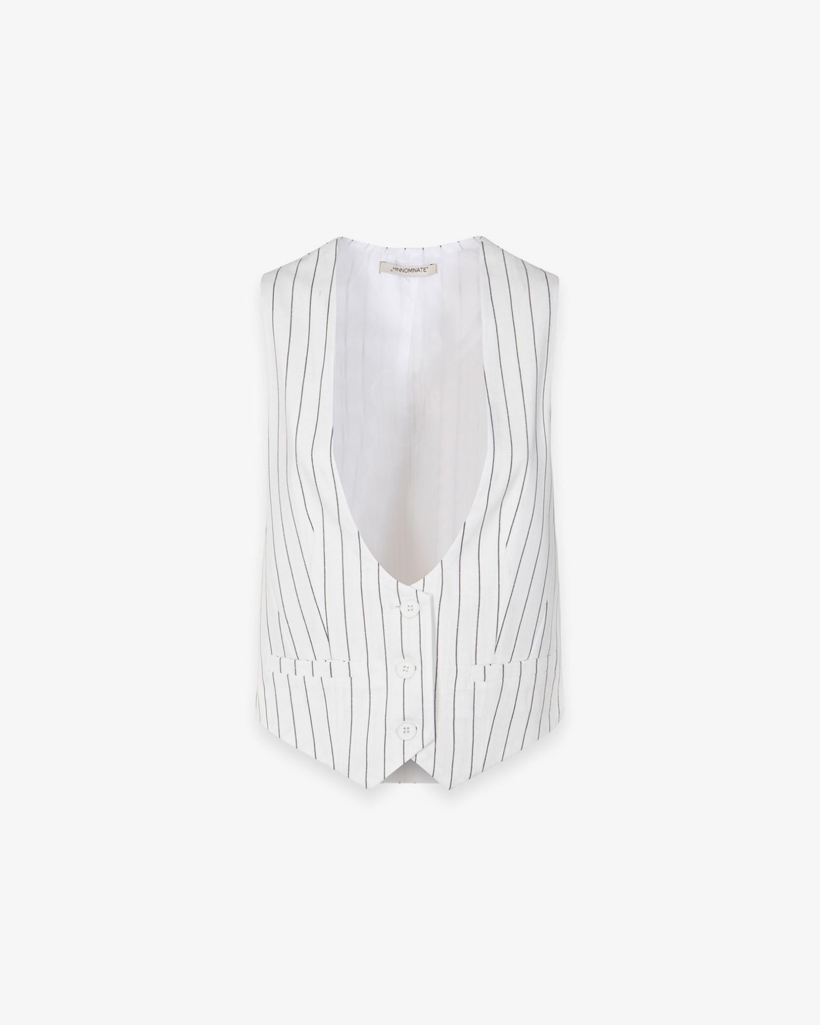 gilet donna con scollo ampio in lino gessato bianc hinnominate HMABW02653 BIANCO HINNOMINATE 