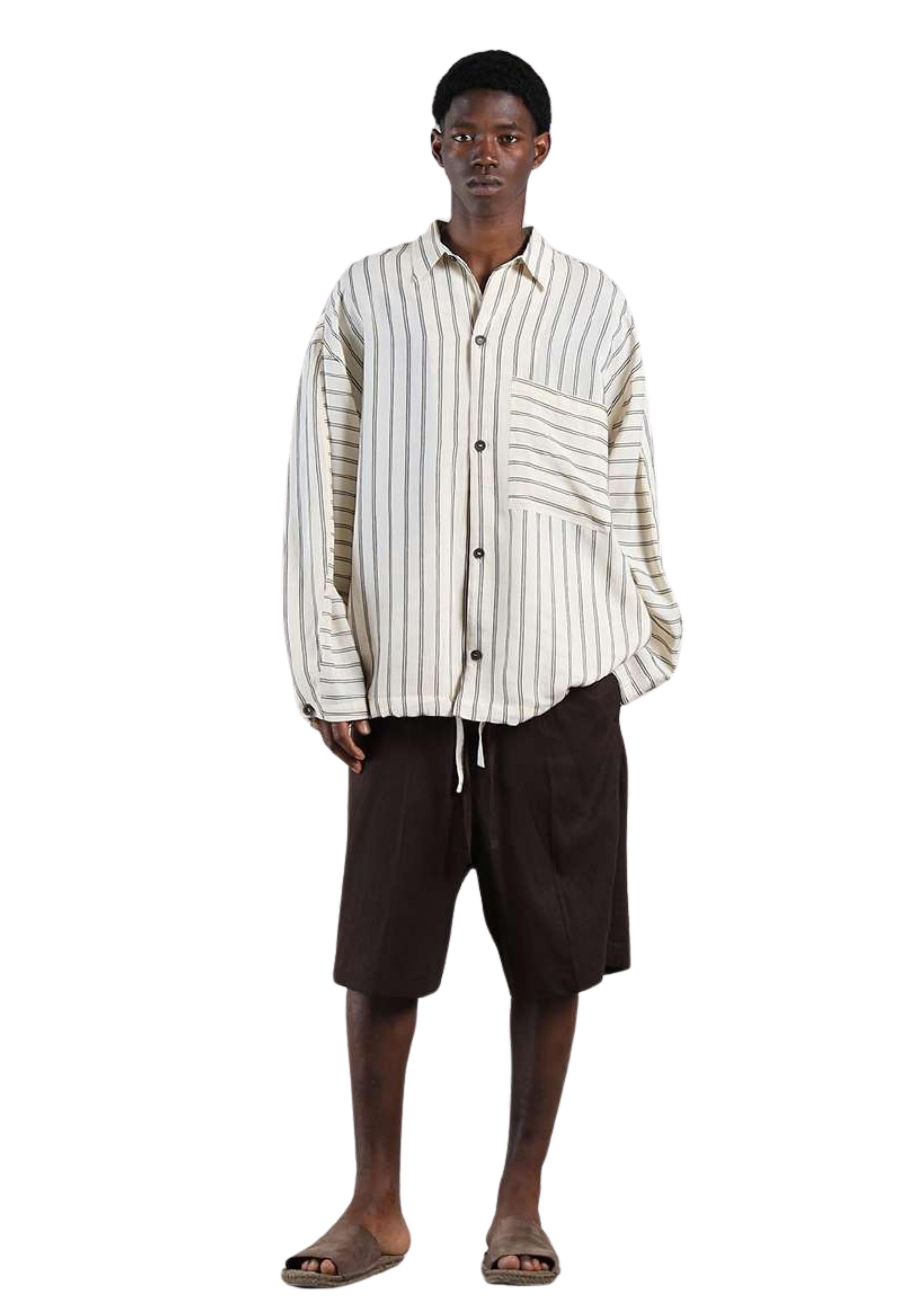 camicia uomo maniche lunghe a  righe oversize beige-moro I'm Briancami CA3636 BEIGE I'M BRIAN 