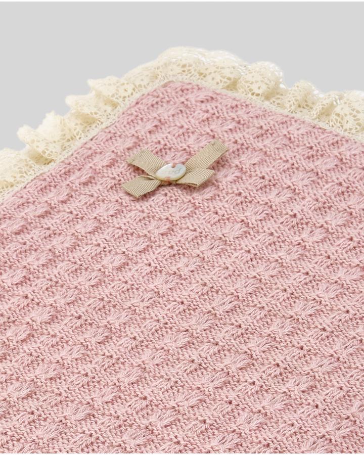 SCIALLE NEONATA IN LANA LAVORATA CON PIZZO ROSA PAZ RODRIGUEZ 029-123110 ROSA PAZ RODRIGUEZ 