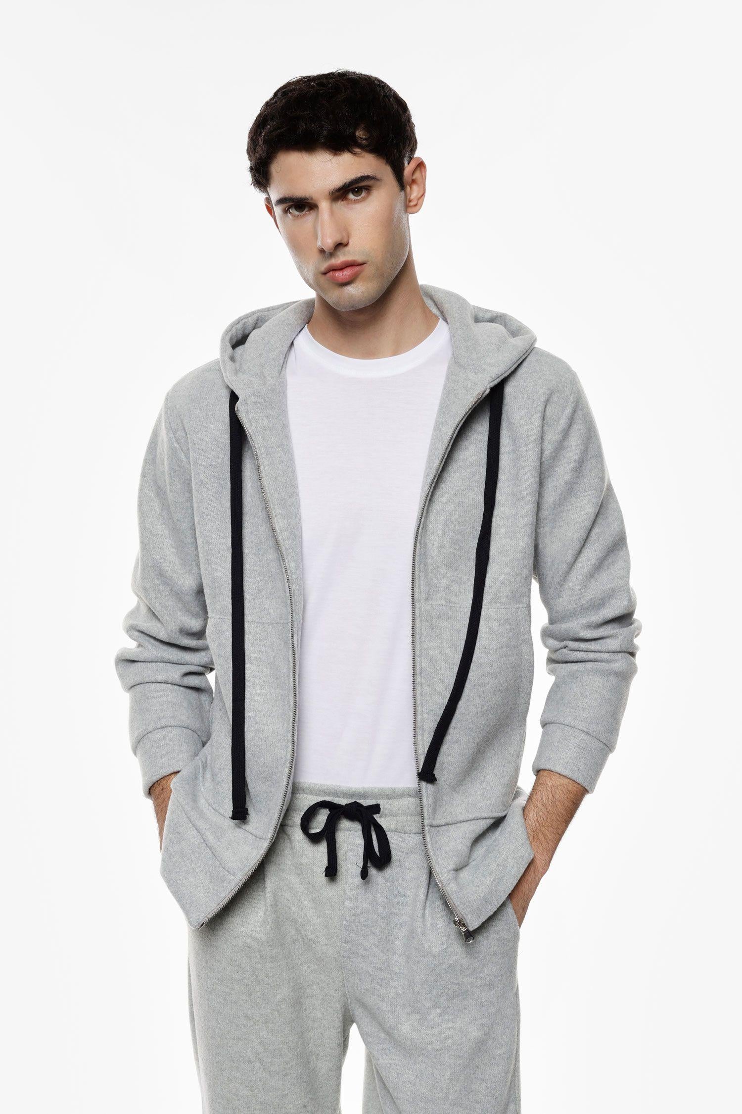 felpa uomo con cappuccio e zip grigio imperial F8406F001 GRIGIO IMPERIAL  UOMO 