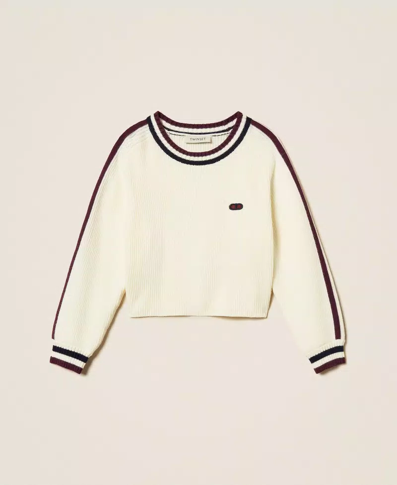 MAGLIA BAMBINA A COSTIE CON BANDE BICOLORE PAPIRO TWINSET 252GJ3030 PAPIRO TWINSET KIDS 