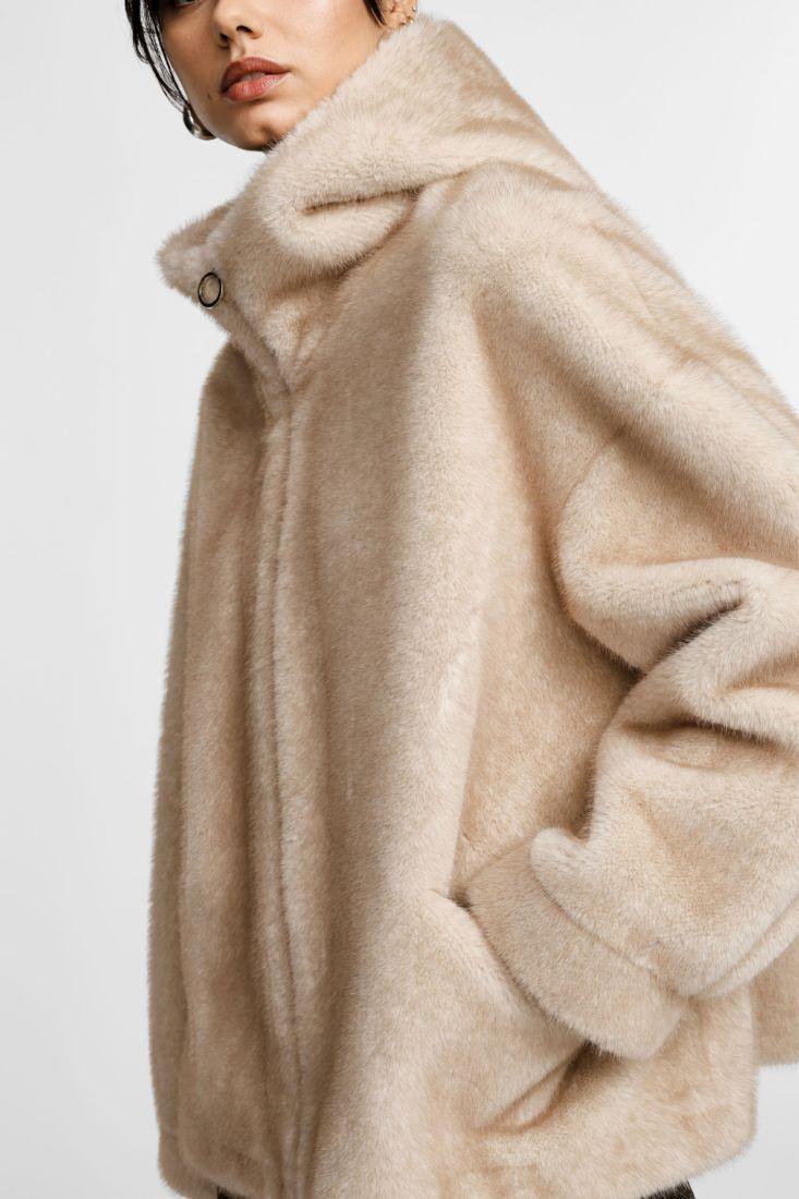 ECOPELLICCIA DONNA CON CAPPUCCIO E ZIP FRONTALE BEIGE PLEASE<BR/> V8911G6850 BEIGE PLEASE 