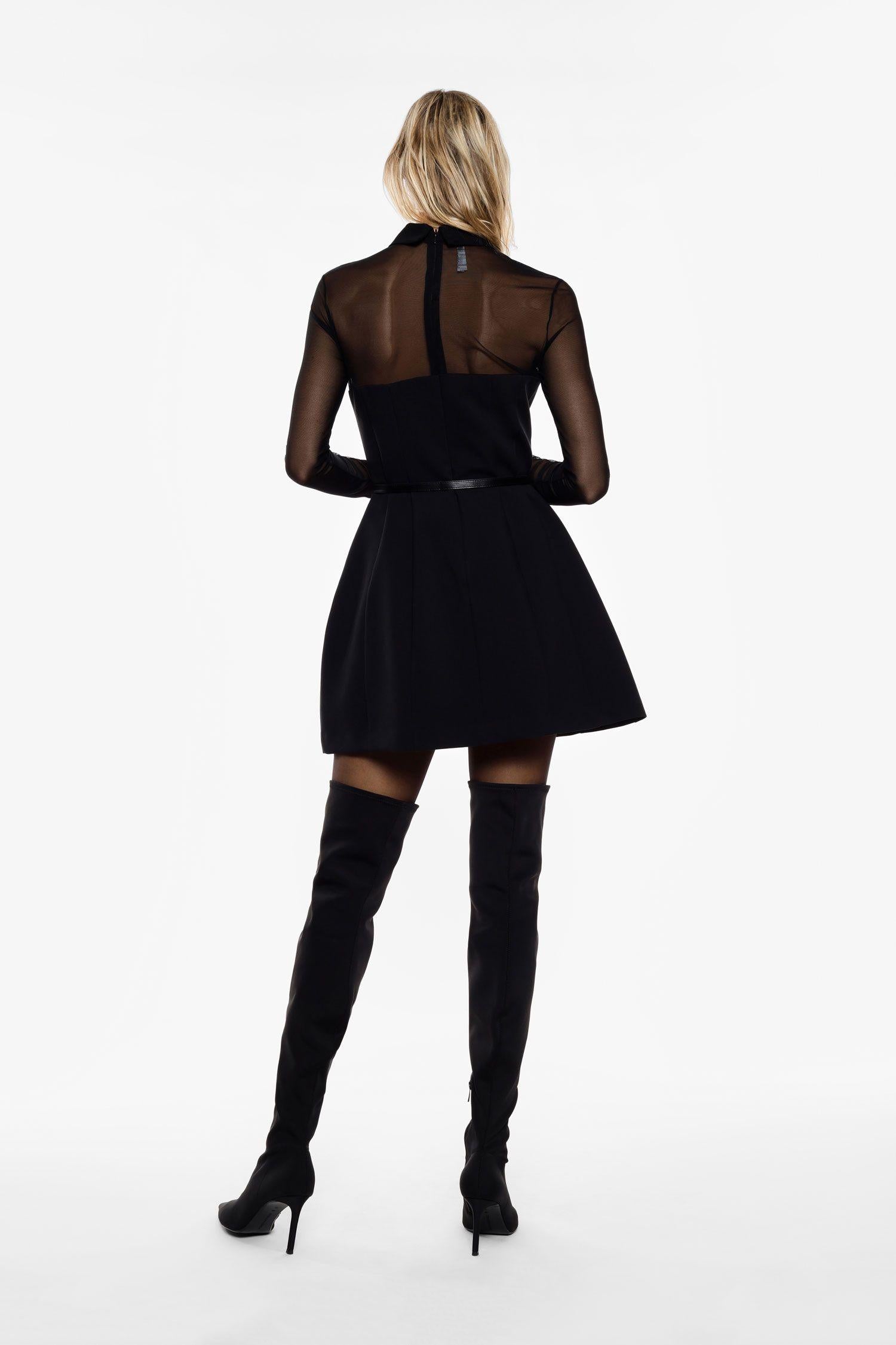 abito donna corto effetto camicia con trasparenze nero imperial AFVQKPJ NERO IMPERIAL 