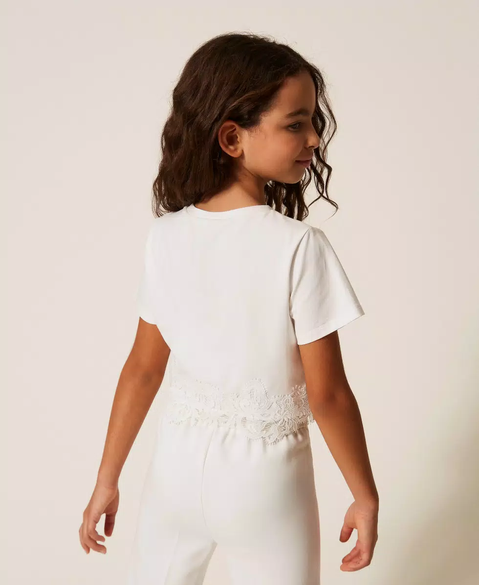T-SHIRT BAMBINA CON PIZZO E LOGO BIANCO TWINSET 261GJ2090 BIANCO TWINSET KIDS 
