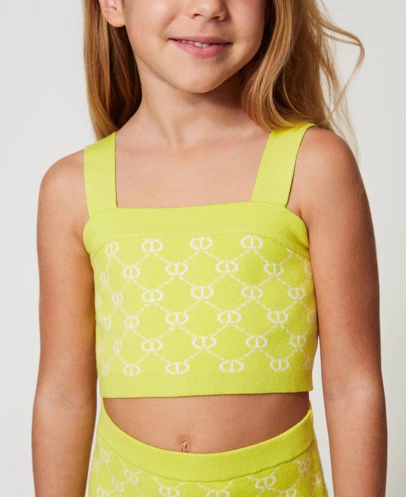 Top e gonna in maglia con Oval T jacquard 251GJ3QX4 BIANCO\GIALLO TWINSET KIDS 