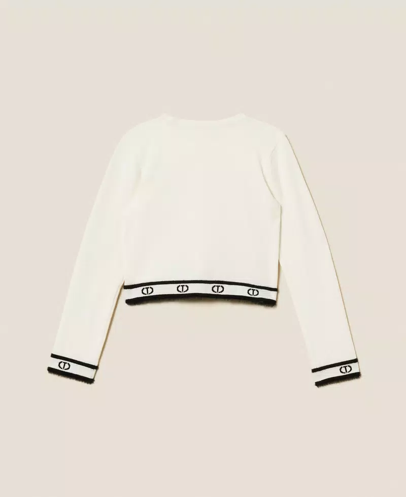 magliaBAMBINA CROPPED IN MAGLIA CON logo ovaL e bottoni ORO NERA TWINSET 252GJ3073 BIANCO-NERO TWINSET KIDS 