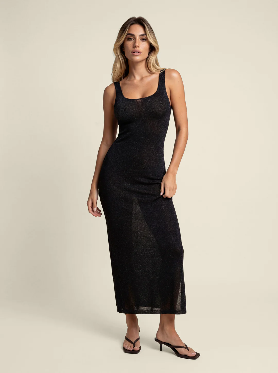 vestito donna lungo in lurex nero  f**k FK26-SW1150BK NERO F**K 