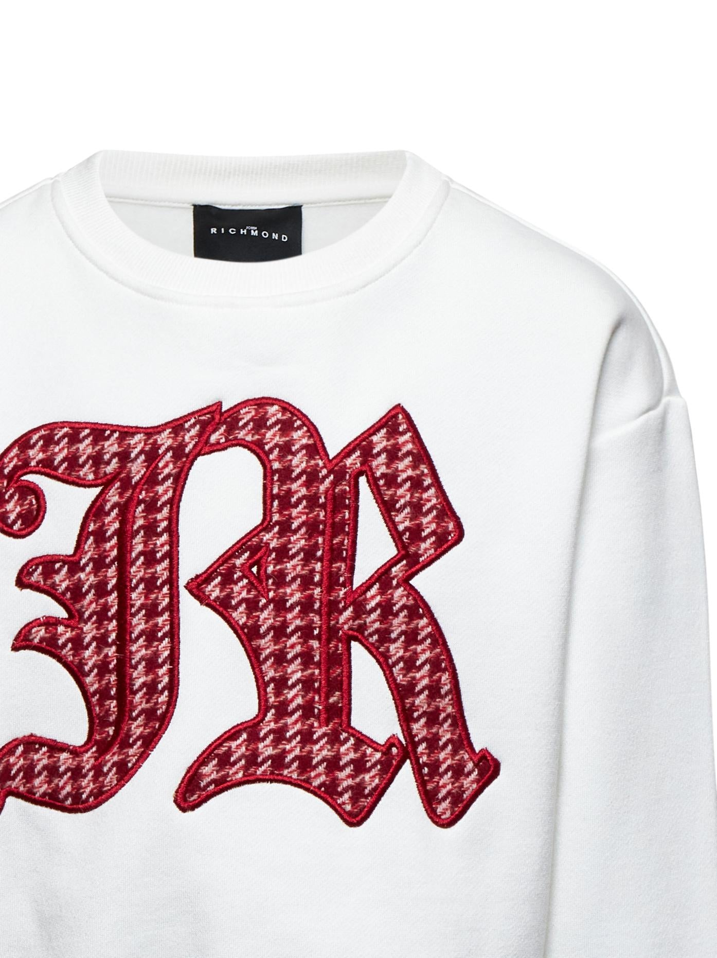 FELPA BAMBINA KOOLHOF GIROCOLLO CON LOGO IN TARTANT BIANCA RICHMOND RGA25075FE WHITE JOHN RICHMOND JUNIOR 