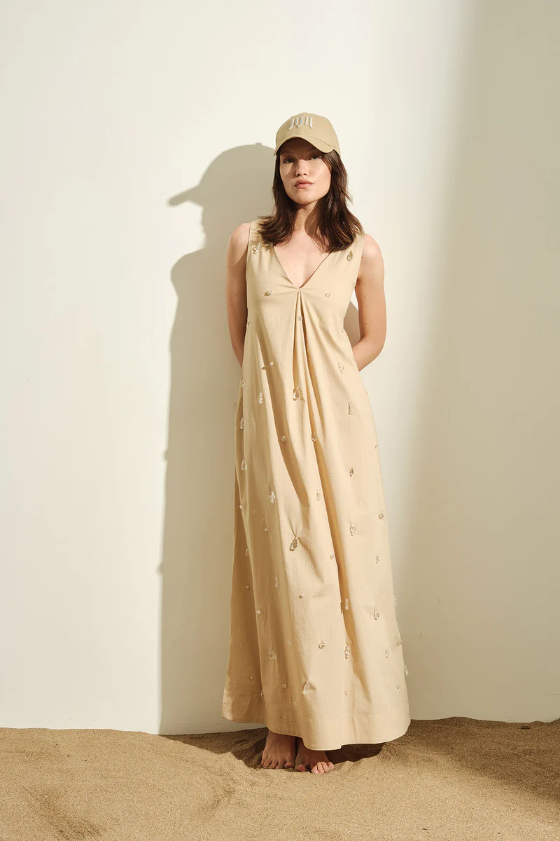 ABITO DONNA LUNGO CON APPLICAZONI  IN COTONE CAMMELLO JIJIL AB071 CAMMELLO JIJIL 