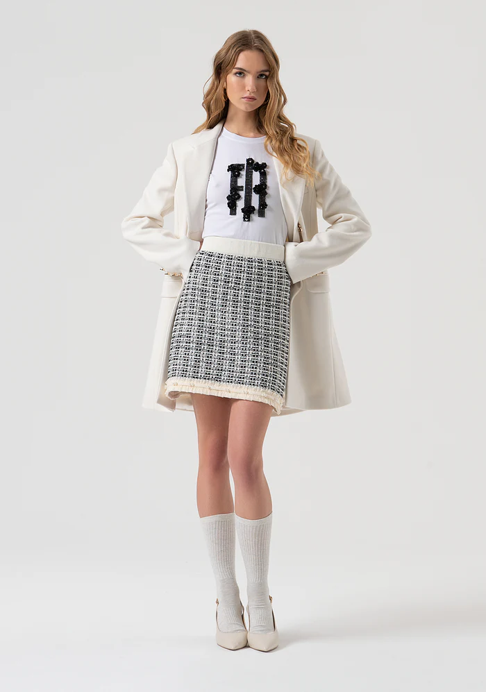 T-SHIRT DONNA SLIM FIT CON LOGO IN PIETRE BIANCA FRACOMINA FR25WT3061J401N5 WHITE FRACOMINA 