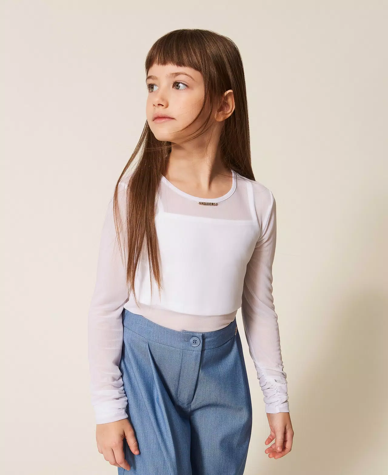 TOP BAMBINA IN TULLE CON ARRICCIATURA BIANCO TWINSET 261GJ2183 BIANCO TWINSET KIDS 