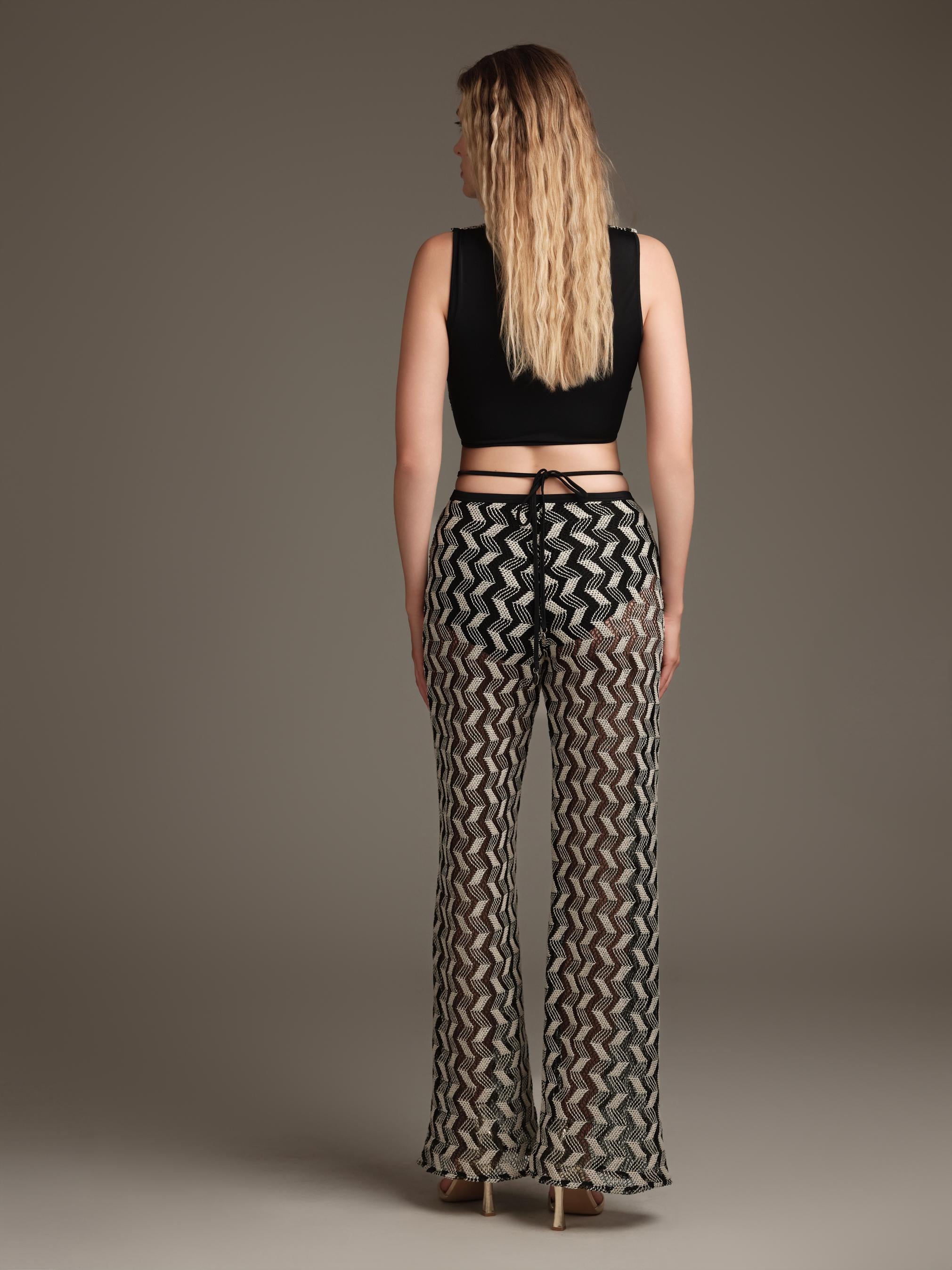 CROP TOP DONNA  IN MAGLIA LAVORATA CON MOTIVO ZIG ZAG NERO COTAZUR TPC61140 NERO COTAZUR 
