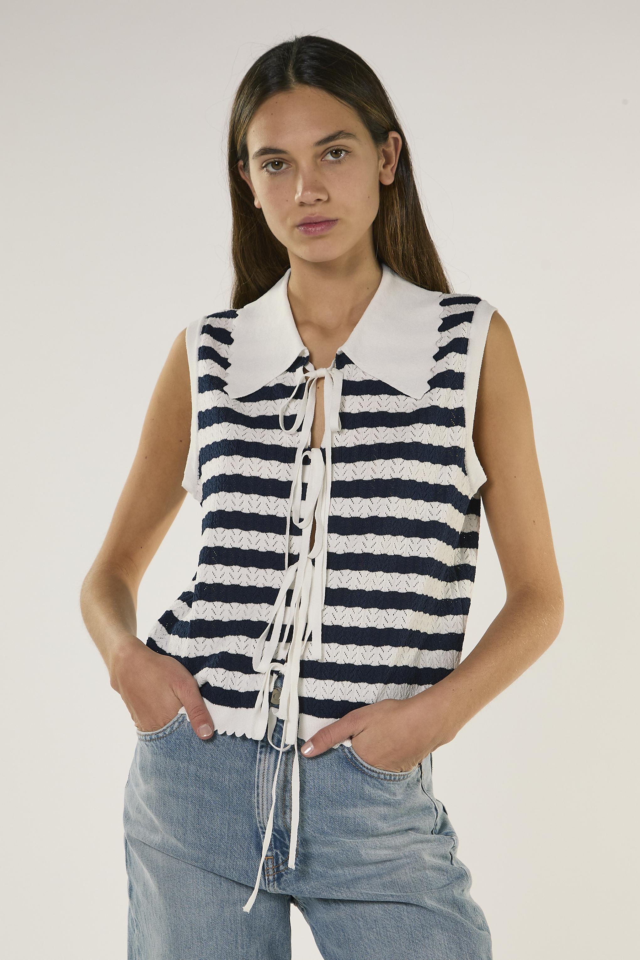 CANOTTA DONNA CON COLLETTO E STRINGHE BIANCO-BLU GLAMOROUS AN5586 NAVY/BIANCO GLAMOROUS 