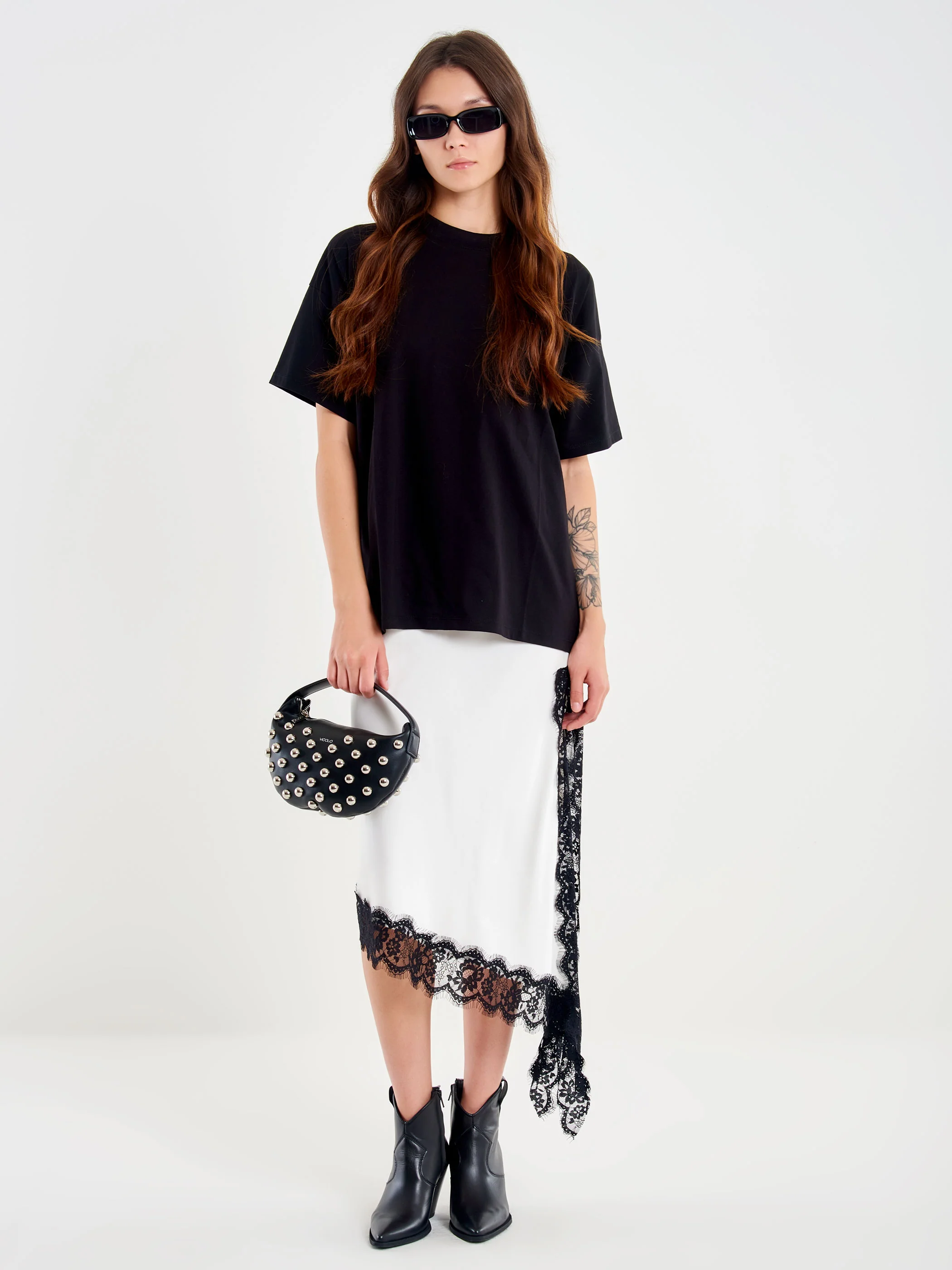 gonna DONNA in raso con pizzo PANNA VICOLO TF0995 PANNA VICOLO 