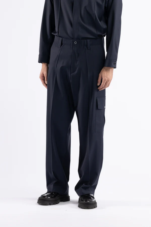 PANTALONE UOMO FONDO AMPIO CON TASCHE IN LANA BLU I'M BRIAN PA3508 BLU I'M BRIAN 