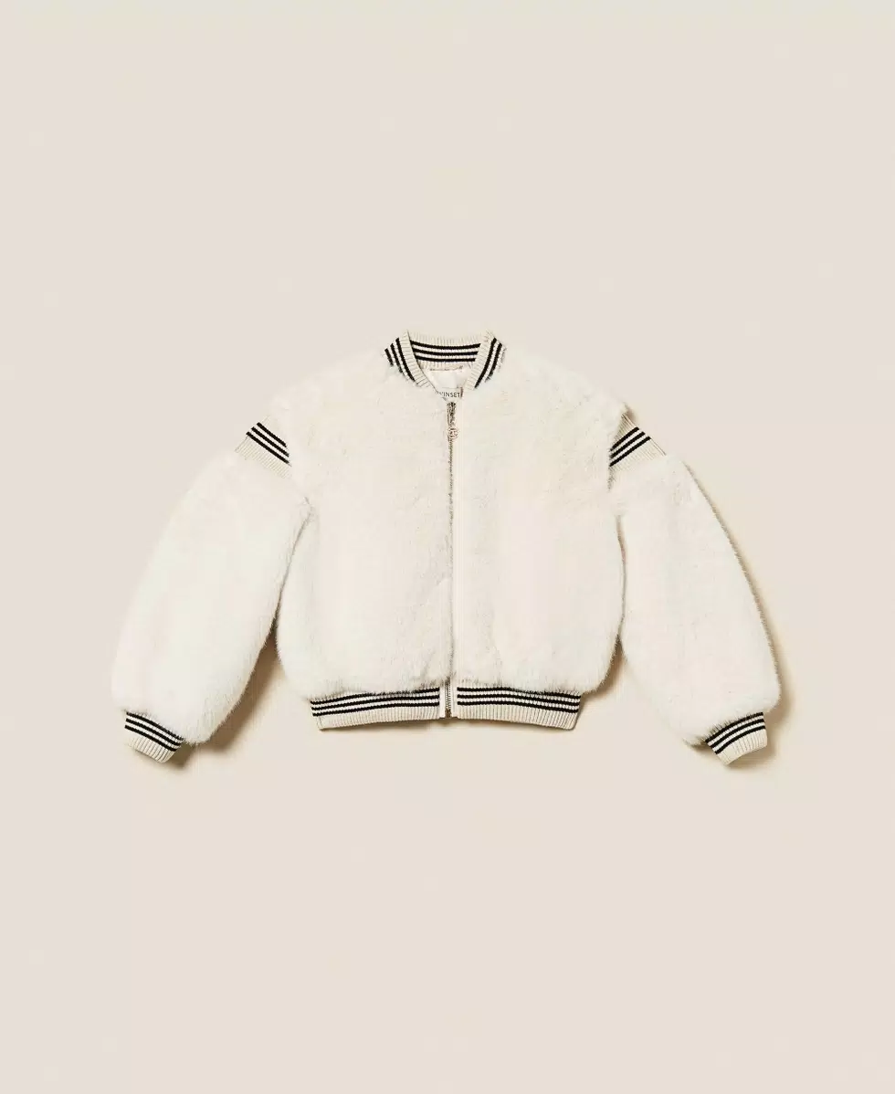 BOMBER BAMBINA IN PELLICCIA CON INSERTI IN MAGLIA MILK TWINSET 252GJ2170 MILK TWINSET KIDS 