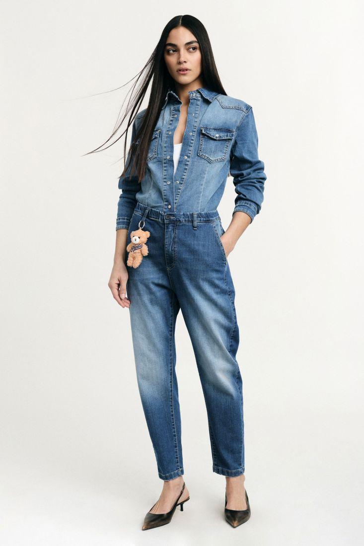 jeans donna baggy fit con vita alta denim please P3KYBQ2W9I BLU DENIM PLEASE 