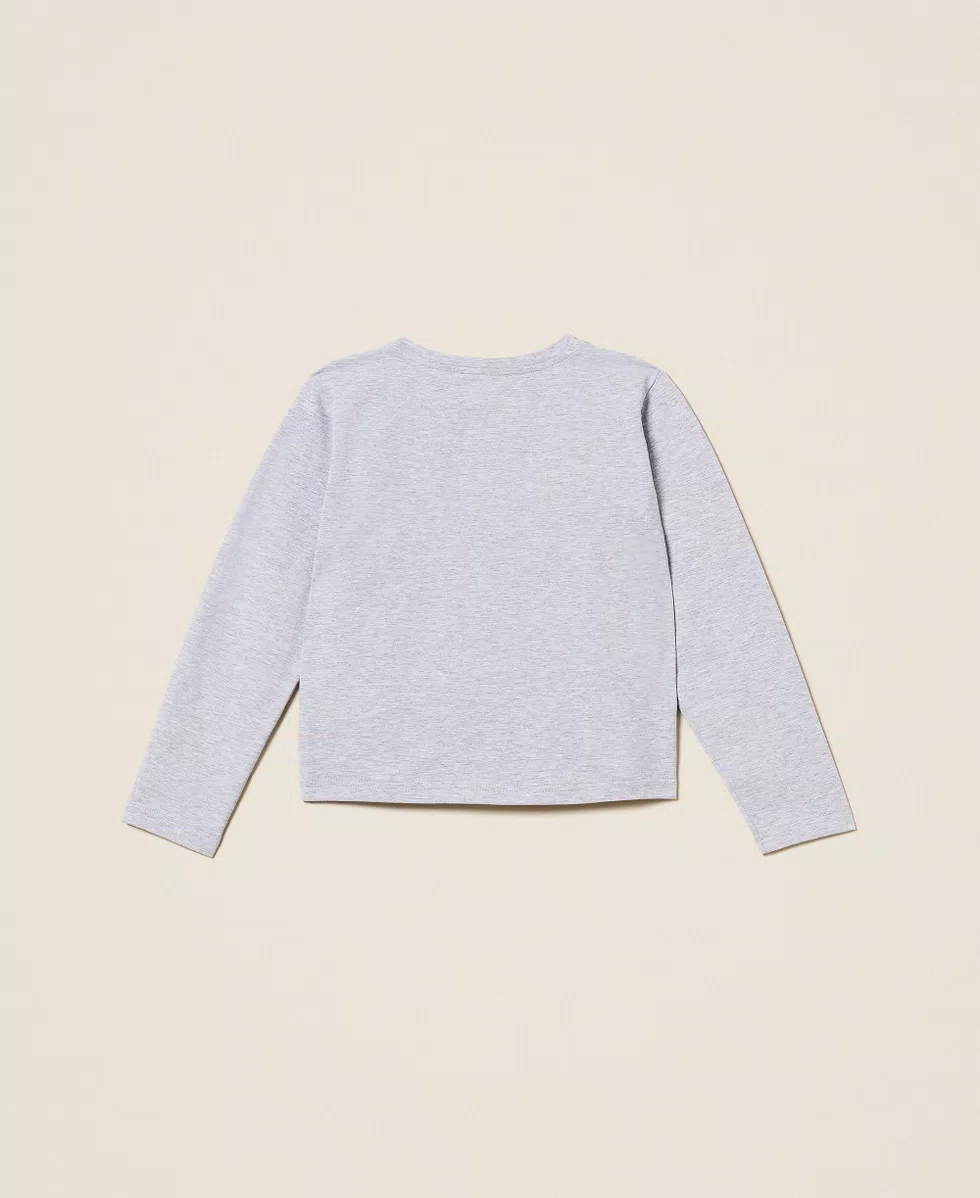 T-SHIRT BAMBINA CON STAMPA ORSO CON STRASS GRIGIA TWINSET 252GJ2321 GRIGIO MELANGE CHIARO TWINSET KIDS 
