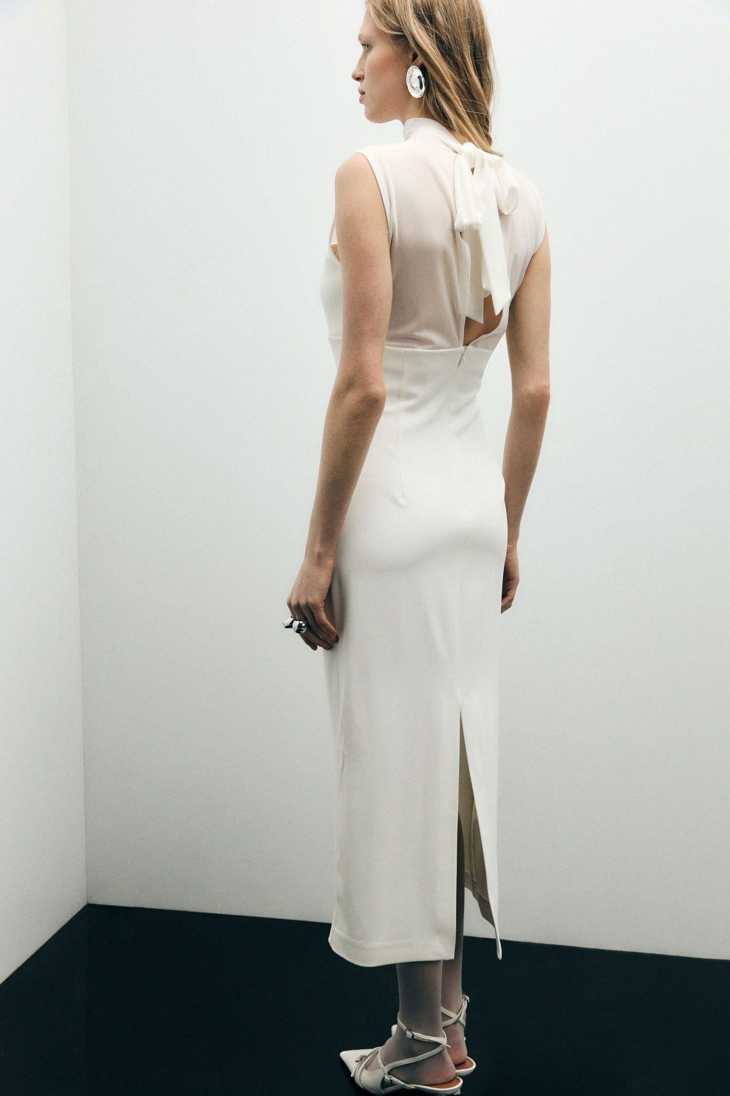 abito donna midi con collo alto velato bianco imperial AGAZLJT LATTE IMPERIAL 